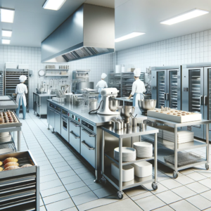 DALL·E 2024-01-15 00.18.49 – A professional bakery kitchen with state-of-the-art equipment and a clean, organized environment. The kitchen should feature commercial-grade ovens, m